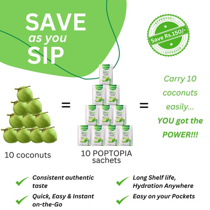 Poptopia Tender Coconut Water Powder Pack of 40 = 440gms = 8L